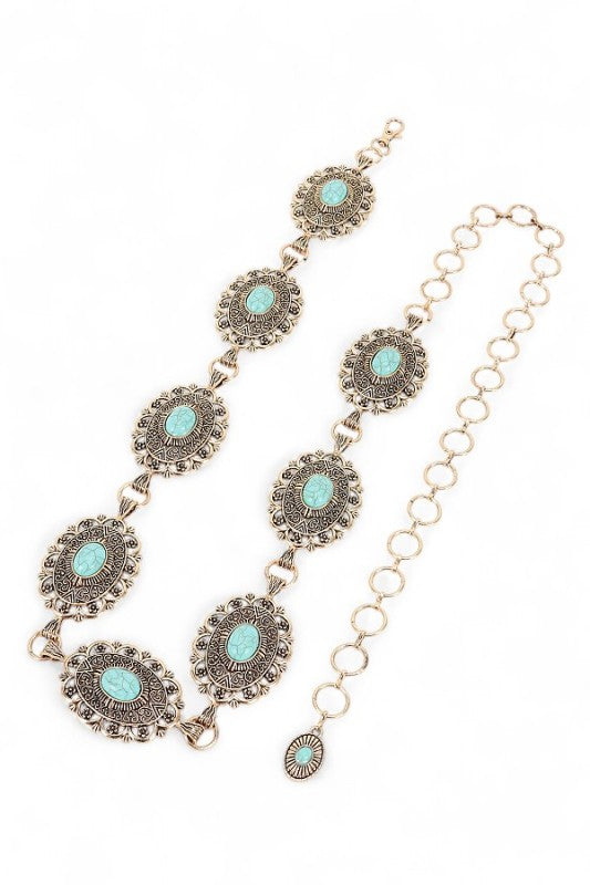 Faux Stone Western Concho Chain Belt STYLE SOURCE