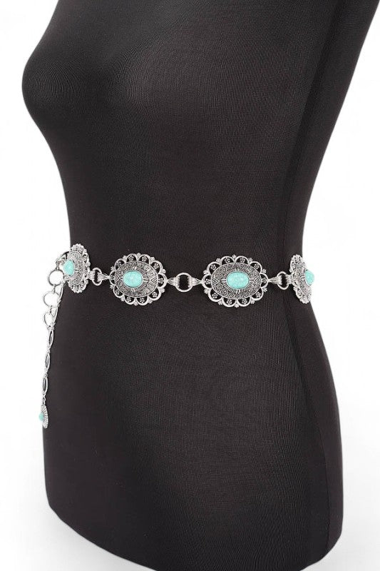 Faux Stone Western Concho Chain Belt STYLE SOURCE