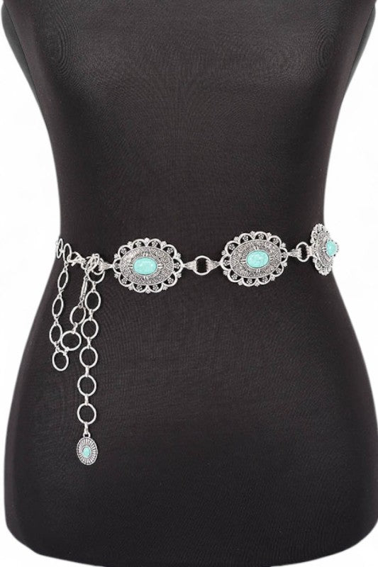 Faux Stone Western Concho Chain Belt STYLE SOURCE