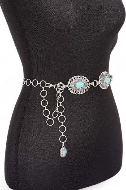 Faux Stone Western Concho Chain Belt STYLE SOURCE