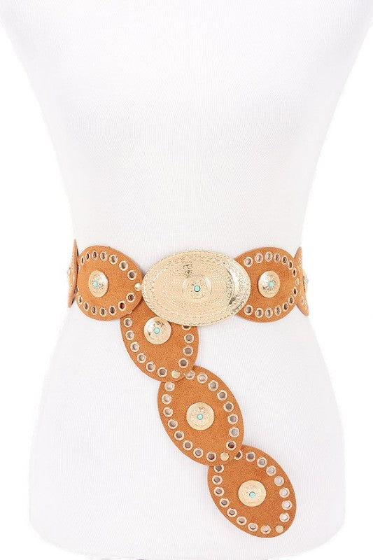 Oval Boho Western Sueded Disk Belt STYLE SOURCE
