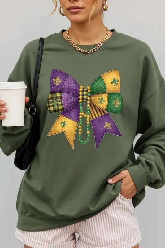 Mardi Gras Bow Block Graphic Sweatshirt STYLE SOURCE
