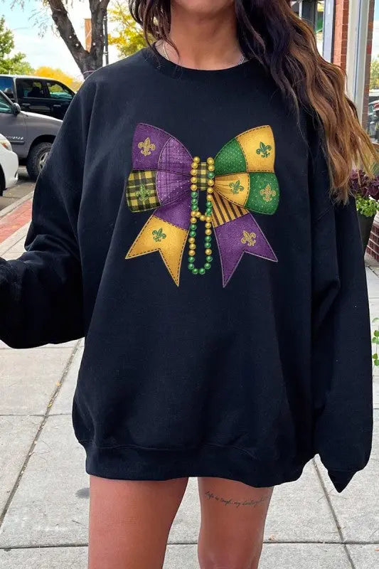 Mardi Gras Bow Block Graphic Sweatshirt STYLE SOURCE