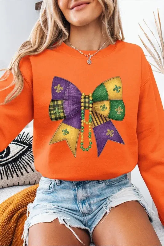 Mardi Gras Bow Block Graphic Sweatshirt STYLE SOURCE