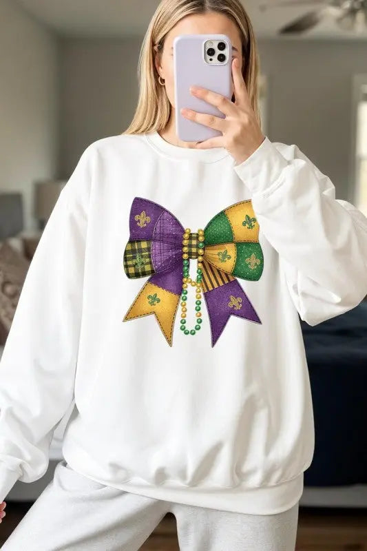 Mardi Gras Bow Block Graphic Sweatshirt STYLE SOURCE