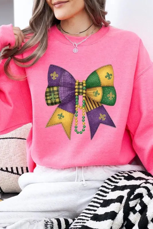 Mardi Gras Bow Block Graphic Sweatshirt STYLE SOURCE