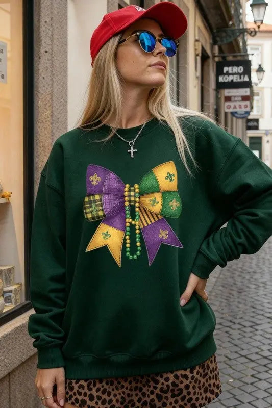 Mardi Gras Bow Block Graphic Sweatshirt STYLE SOURCE