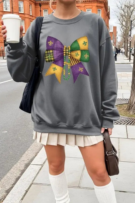Mardi Gras Bow Block Graphic Sweatshirt STYLE SOURCE