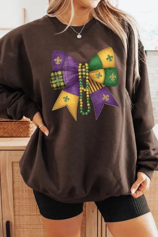Mardi Gras Bow Block Graphic Sweatshirt STYLE SOURCE