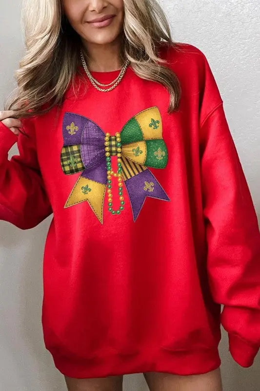 Mardi Gras Bow Block Graphic Sweatshirt STYLE SOURCE
