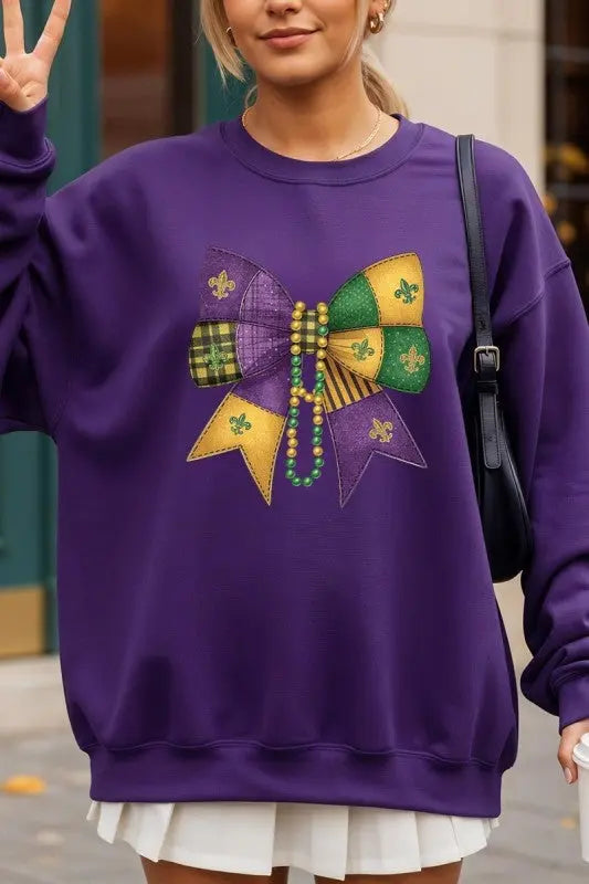 Mardi Gras Bow Block Graphic Sweatshirt STYLE SOURCE