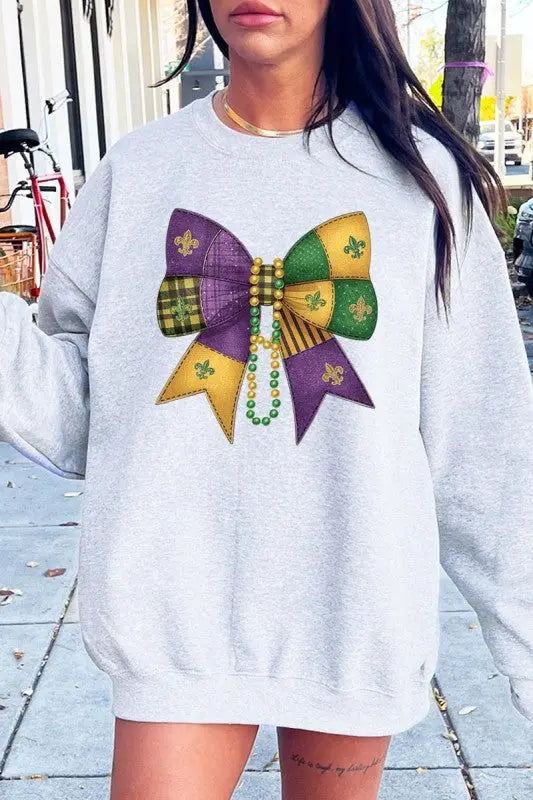 Mardi Gras Bow Block Graphic Sweatshirt STYLE SOURCE
