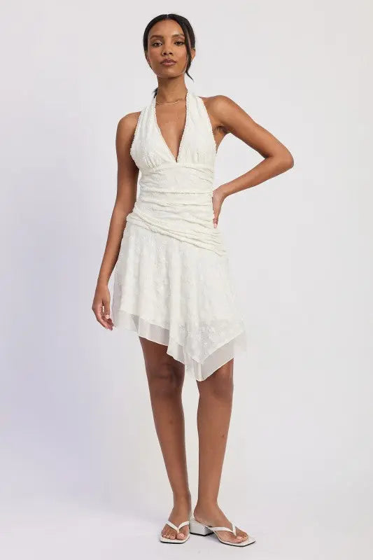 HALTER ASYMMETRICAL PRINTED DRESS STYLE SOURCE