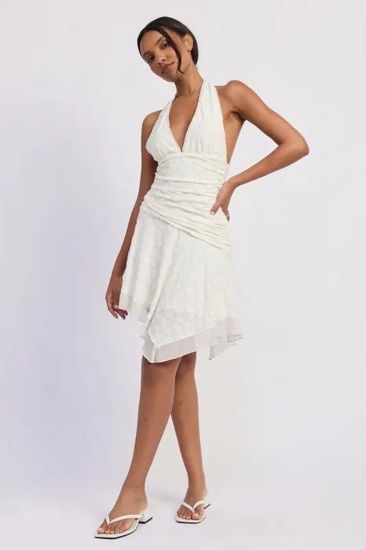 HALTER ASYMMETRICAL PRINTED DRESS STYLE SOURCE