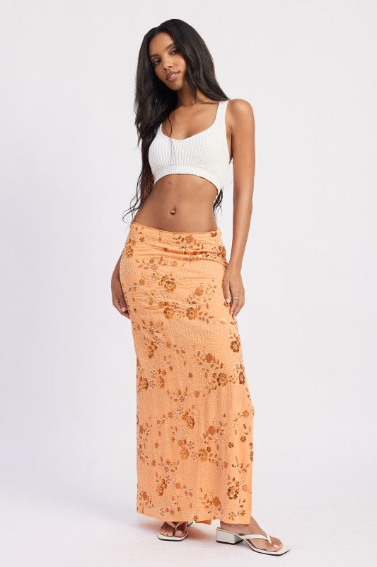 LOW WAIST BEADED MAXI SKIRT WITH SLIT STYLE SOURCE