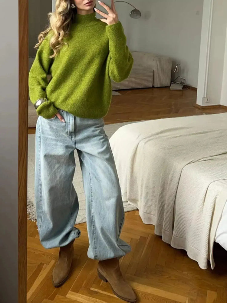 Mock Neck Dropped Shoulder Sweater STYLE SOURCE