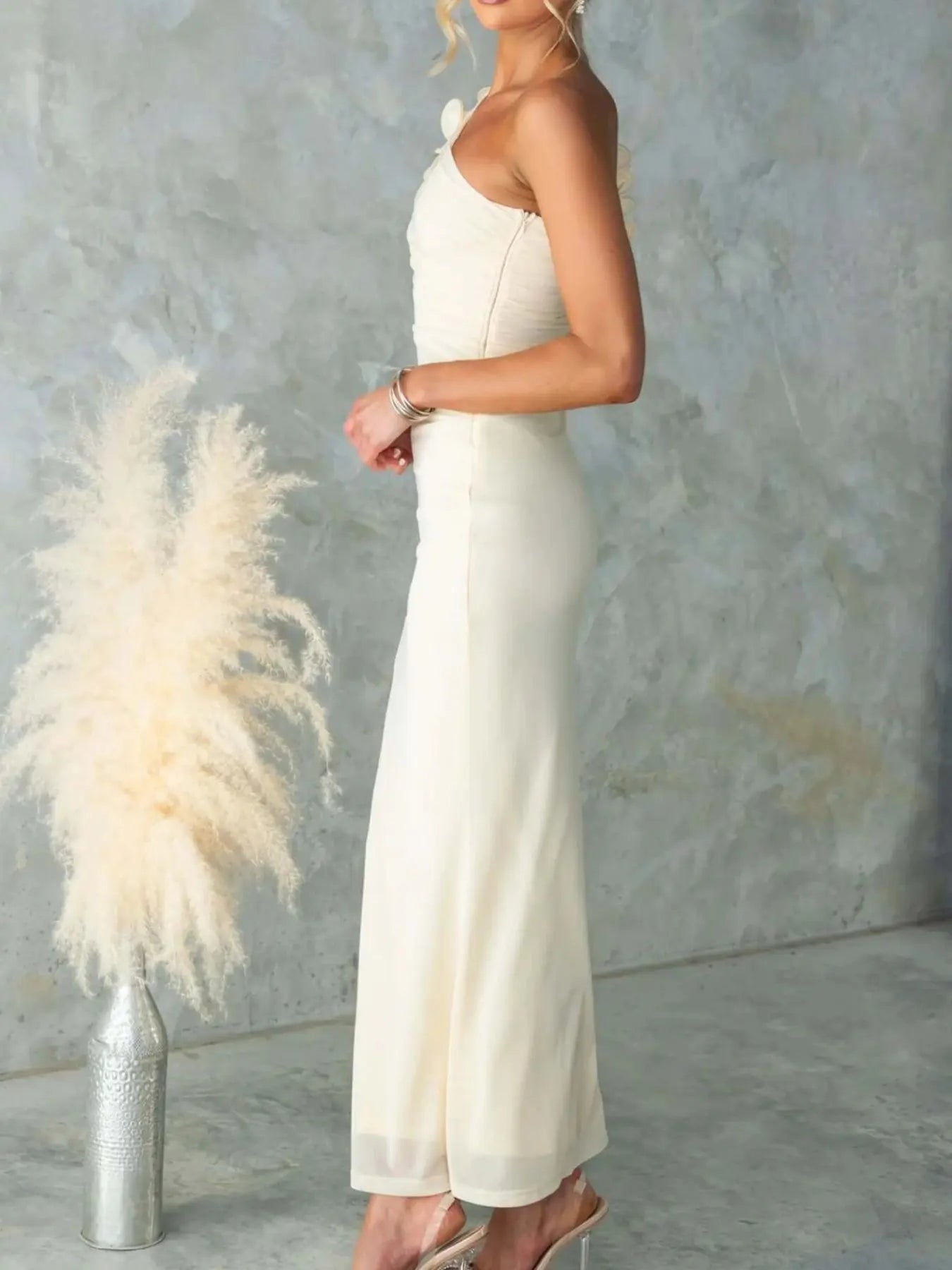 One-Shoulder Floral Trim Sleeveless Maxi Dress STYLE SOURCE