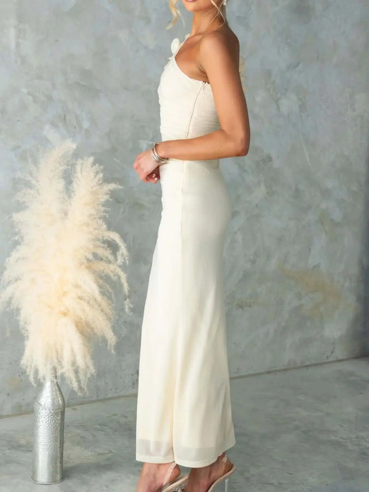One-Shoulder Floral Trim Sleeveless Maxi Dress STYLE SOURCE