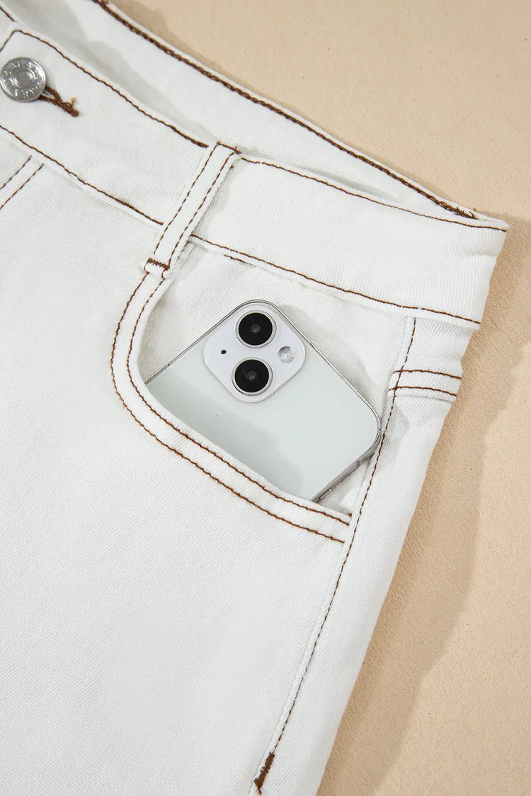 White Raw Hem High Waist Denim Shorts STYLE SOURCE