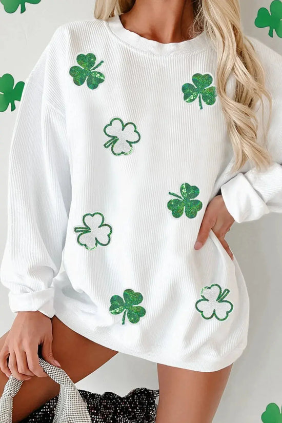 Sequin Lucky Clover Round Neck Long Sleeve Sweatshirt STYLE SOURCE