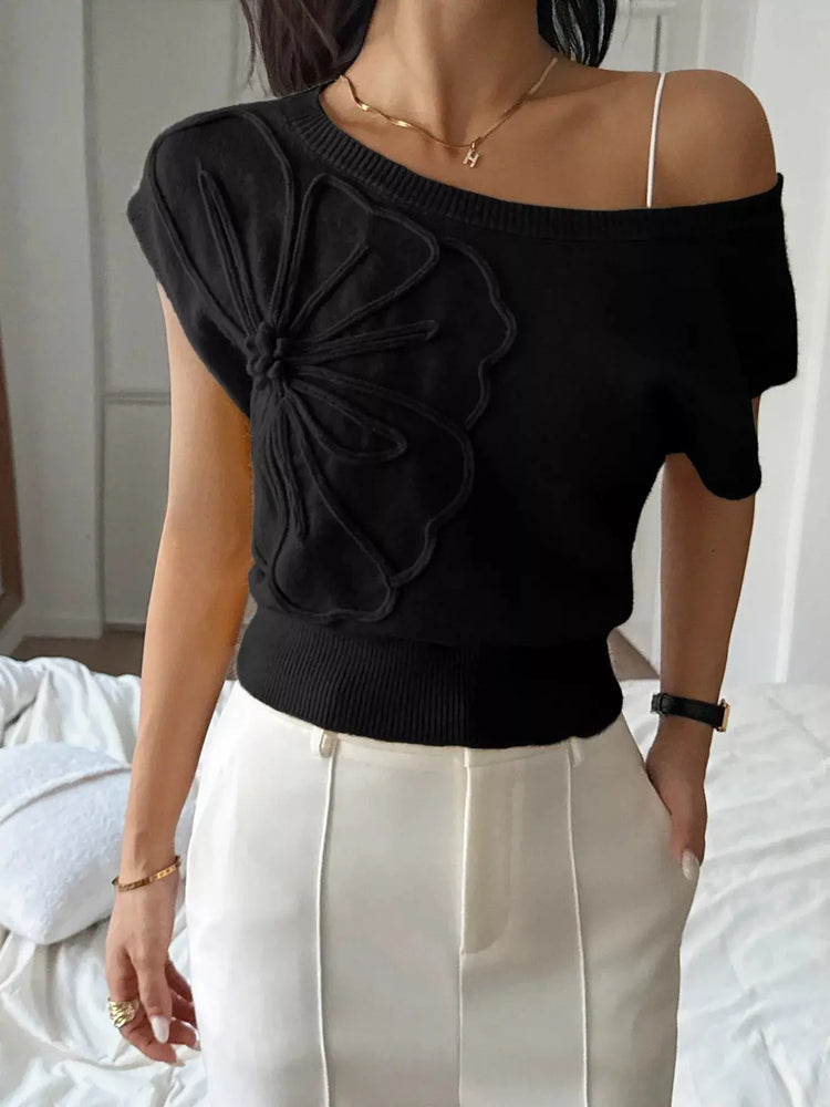 Flower One Shoulder Sweater STYLE SOURCE
