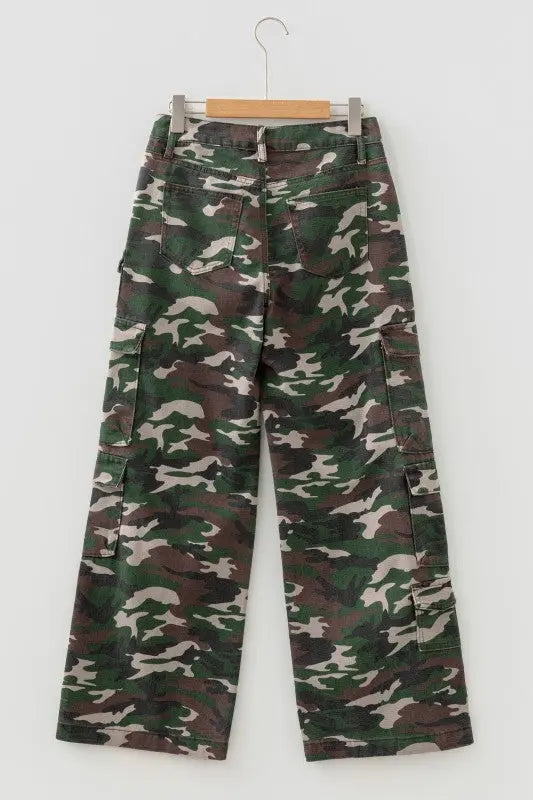 Camo Denim Cargo Wide Leg Pants STYLE SOURCE