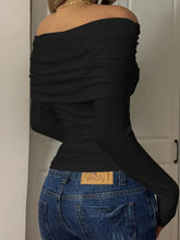 Off-Shoulder Ruched Long Sleeve T-Shirt STYLE SOURCE