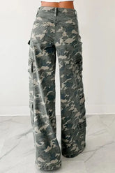 Camo Denim Cargo Wide Leg Pants STYLE SOURCE