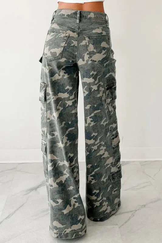 Camo Denim Cargo Wide Leg Pants STYLE SOURCE