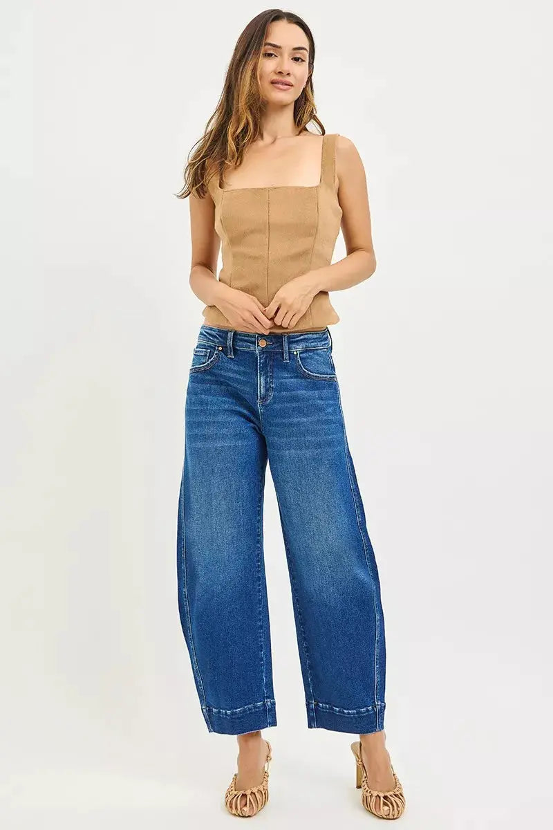 RISEN Mid Rise Crop Barrel Jeans STYLE SOURCE