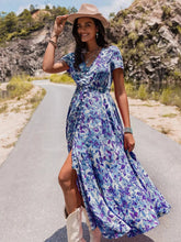 Floral Print V-Neck Slit Midi Dress STYLE SOURCE