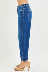 RISEN Mid Rise Crop Barrel Jeans STYLE SOURCE