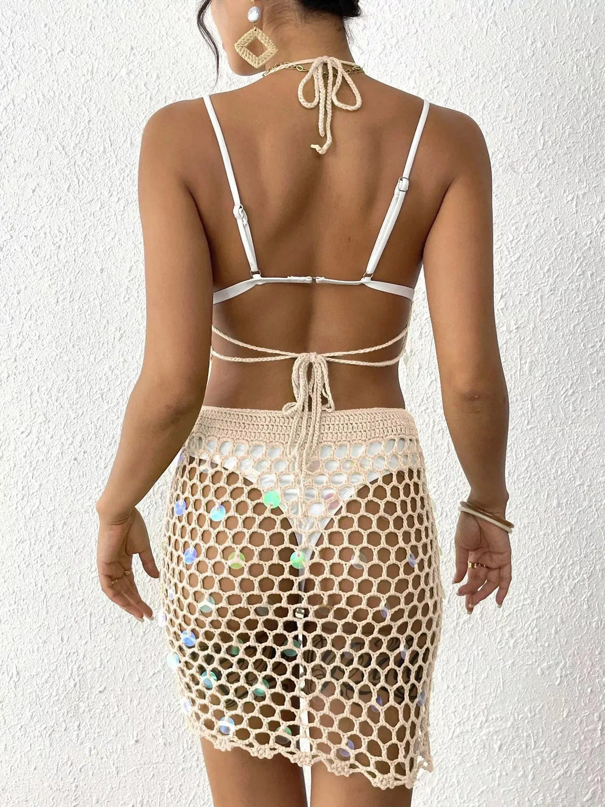 Crochet Halter Neck Top & Skirt Cover Up Set STYLE SOURCE