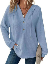 Full Size Button Detail Waffle Knit Hoodie Plus Size STYLE SOURCE