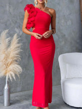 One-Shoulder Floral Trim Sleeveless Maxi Dress STYLE SOURCE