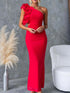 One-Shoulder Floral Trim Sleeveless Maxi Dress STYLE SOURCE