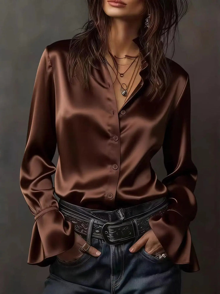Button Up Flounce Sleeve Shirt STYLE SOURCE