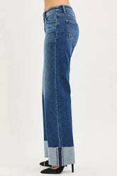 RISEN Mid Rise Wide Straight Jeans With Wide Cuff STYLE SOURCE
