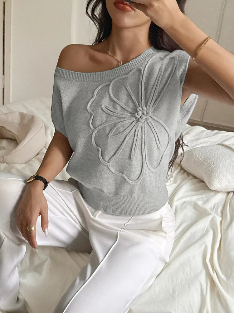 Flower One Shoulder Sweater STYLE SOURCE