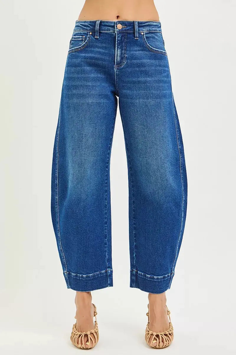 RISEN Mid Rise Crop Barrel Jeans STYLE SOURCE