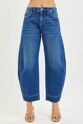 RISEN Mid Rise Crop Barrel Jeans STYLE SOURCE
