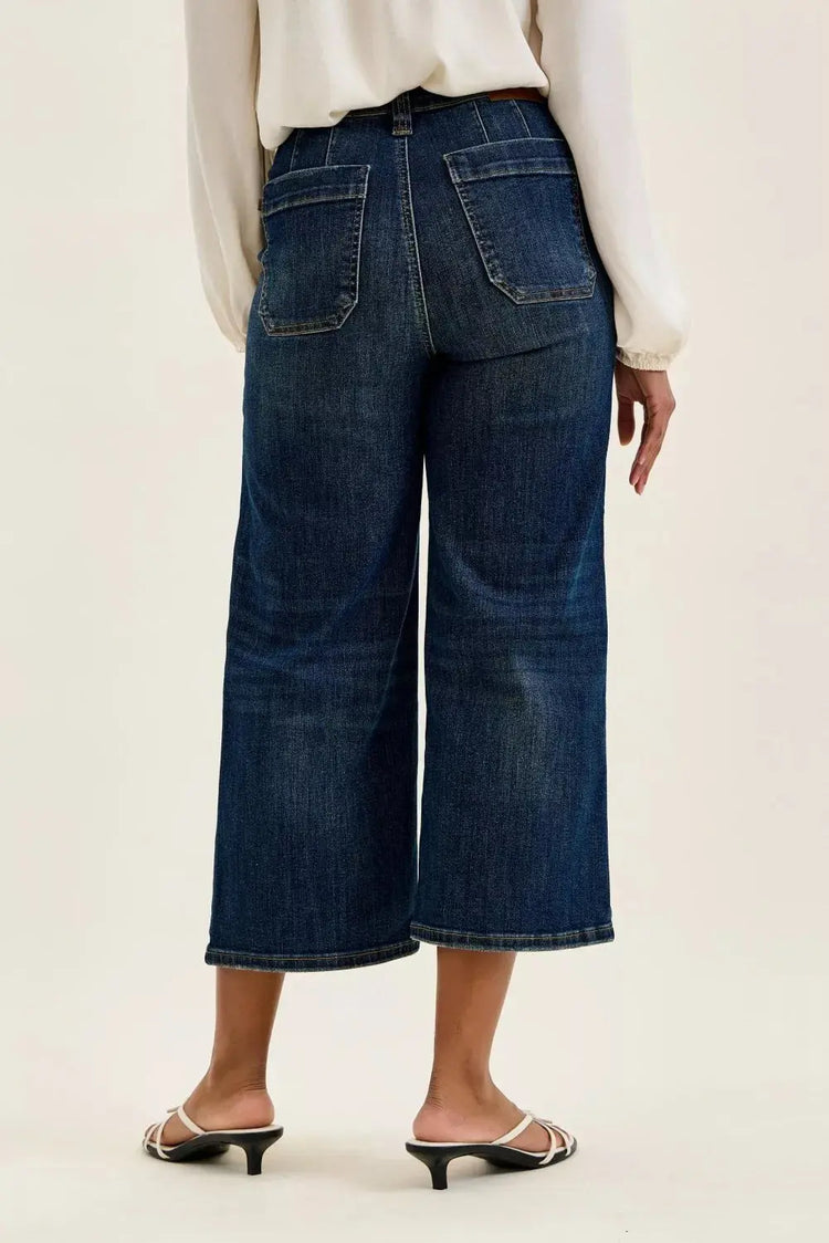 Judy Blue High Waist Wide Crop Utility Jeans with Patch Pocket STYLE SOURCE