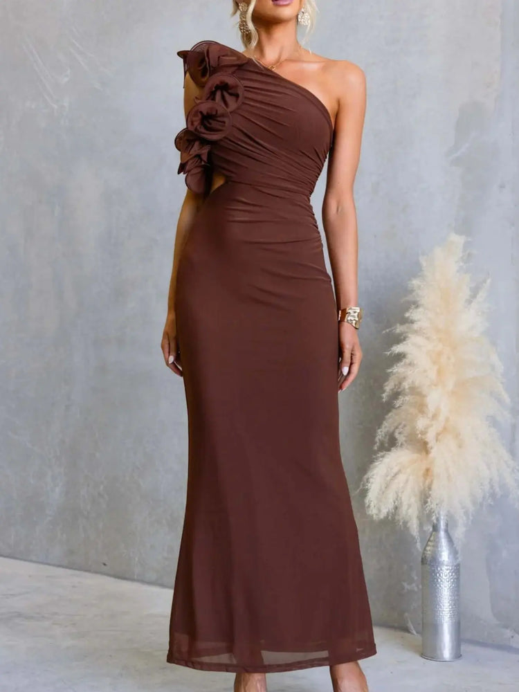 One-Shoulder Floral Trim Sleeveless Maxi Dress STYLE SOURCE