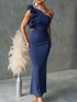 One-Shoulder Floral Trim Sleeveless Maxi Dress STYLE SOURCE