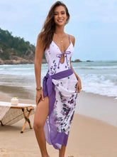 Printed Spaghetti Strap One-Piece Swimwear and Cover Up Swim Set STYLE SOURCE