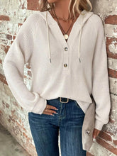 Full Size Button Detail Waffle Knit Hoodie Plus Size STYLE SOURCE