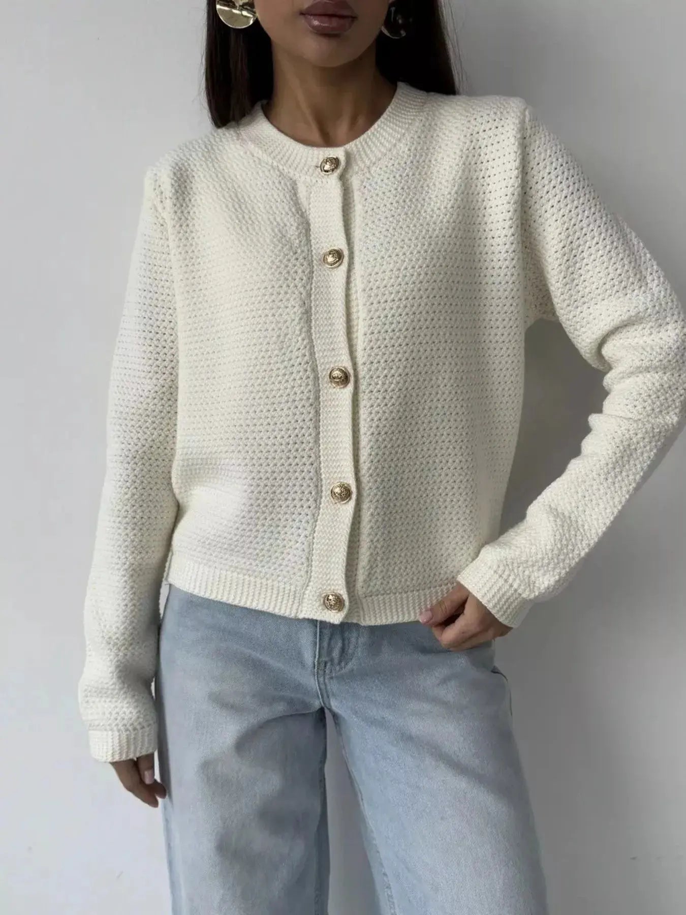 Button Up Texture Knit Cardigan STYLE SOURCE