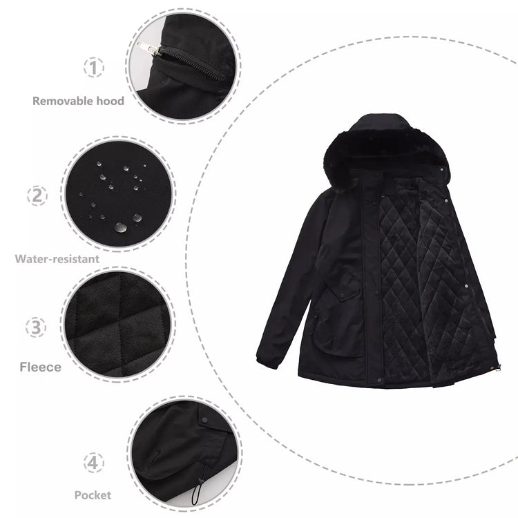 Full Size Fur Hooded Warm Winter Parka Outerwear Plus Size STYLE SOURCE