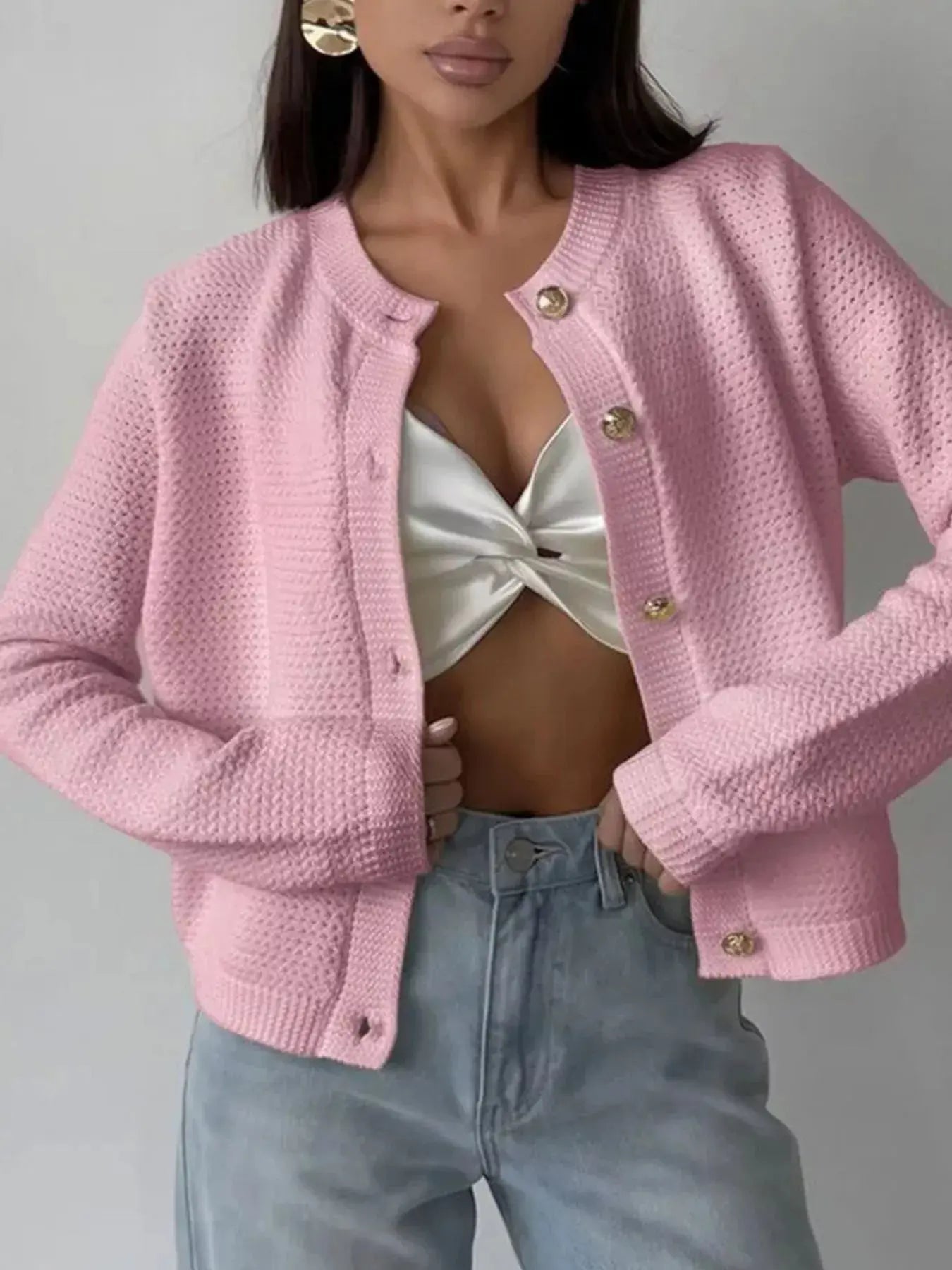 Button Up Texture Knit Cardigan STYLE SOURCE