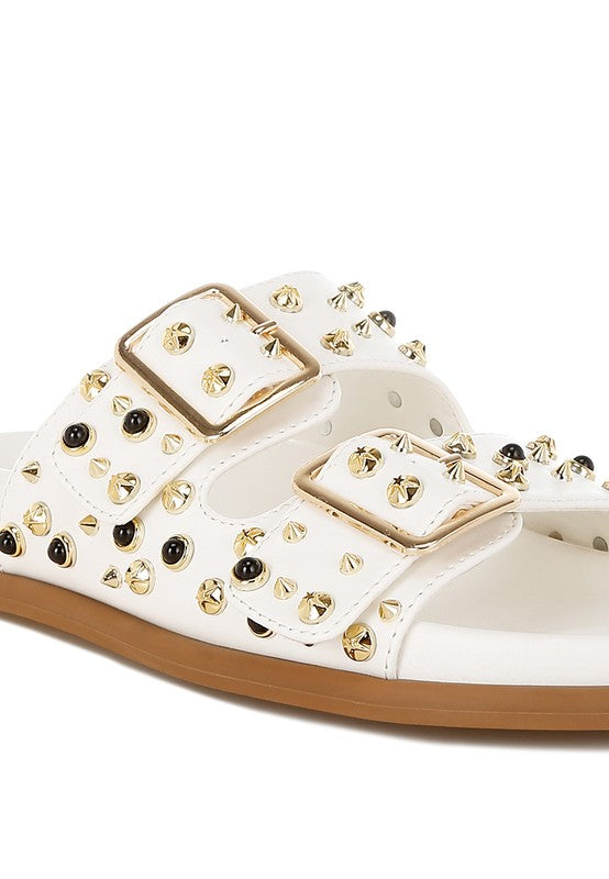 Jayata Metallic Stud Embellished Sliders STYLE SOURCE